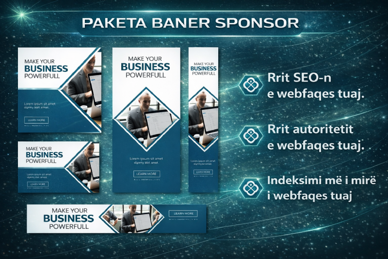 Paketa nje BANER SPONSOR me Backlink ne 3 faqet kryesore qe ka platforma Panairi Online, Optimizimi i website ne Google me SEO nepermjet Backlink ne platformen Panairi Online
